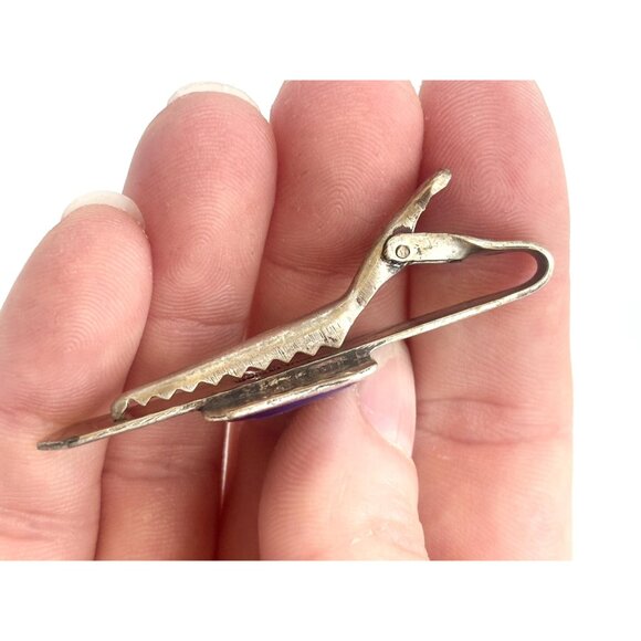 Matcha Damascene Blue Siam Sterling Silver Vintage Nielloware Men's Tie Bar Clip - Picture 9 of 10